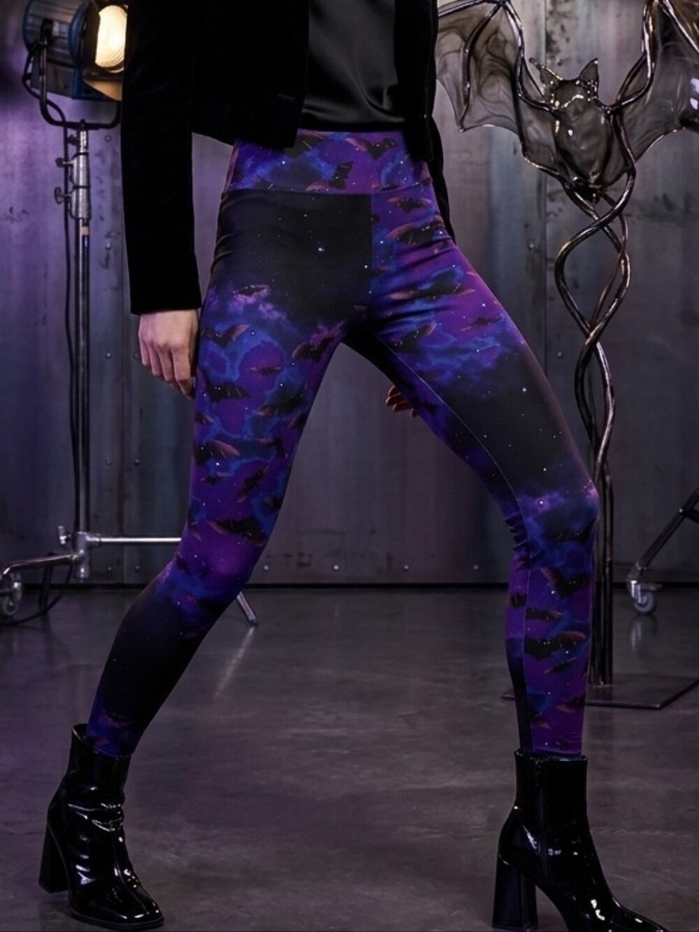 No Boundaries Purple & Black Bat Print Leggings
